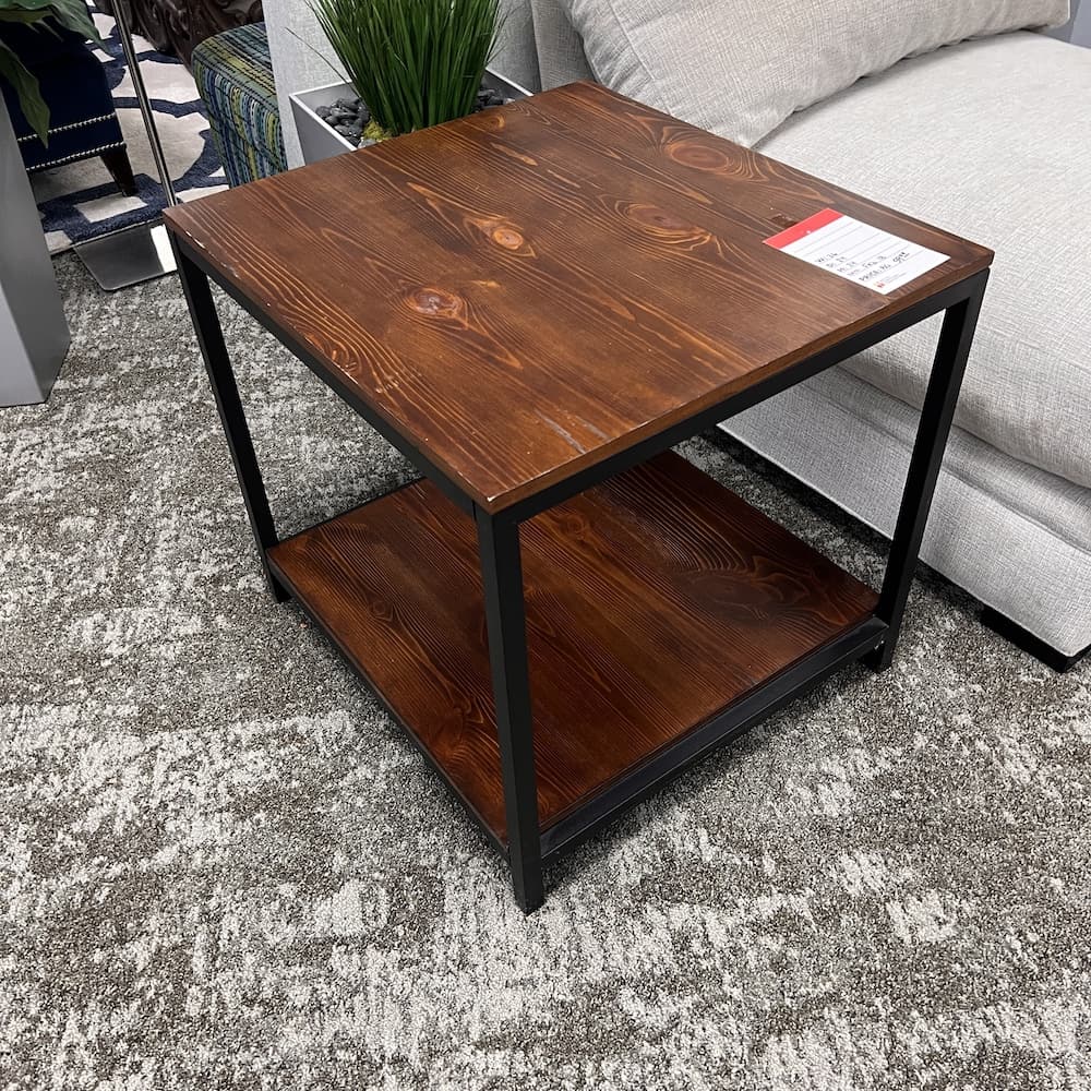 walnut veneer and black frame coffee side table, used furniture
