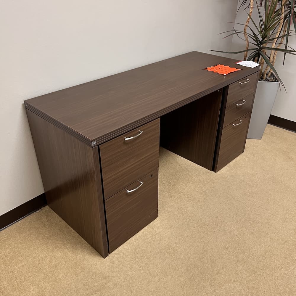 walnut hon laminate credenza desk double pedestal, used office furniture 60x24