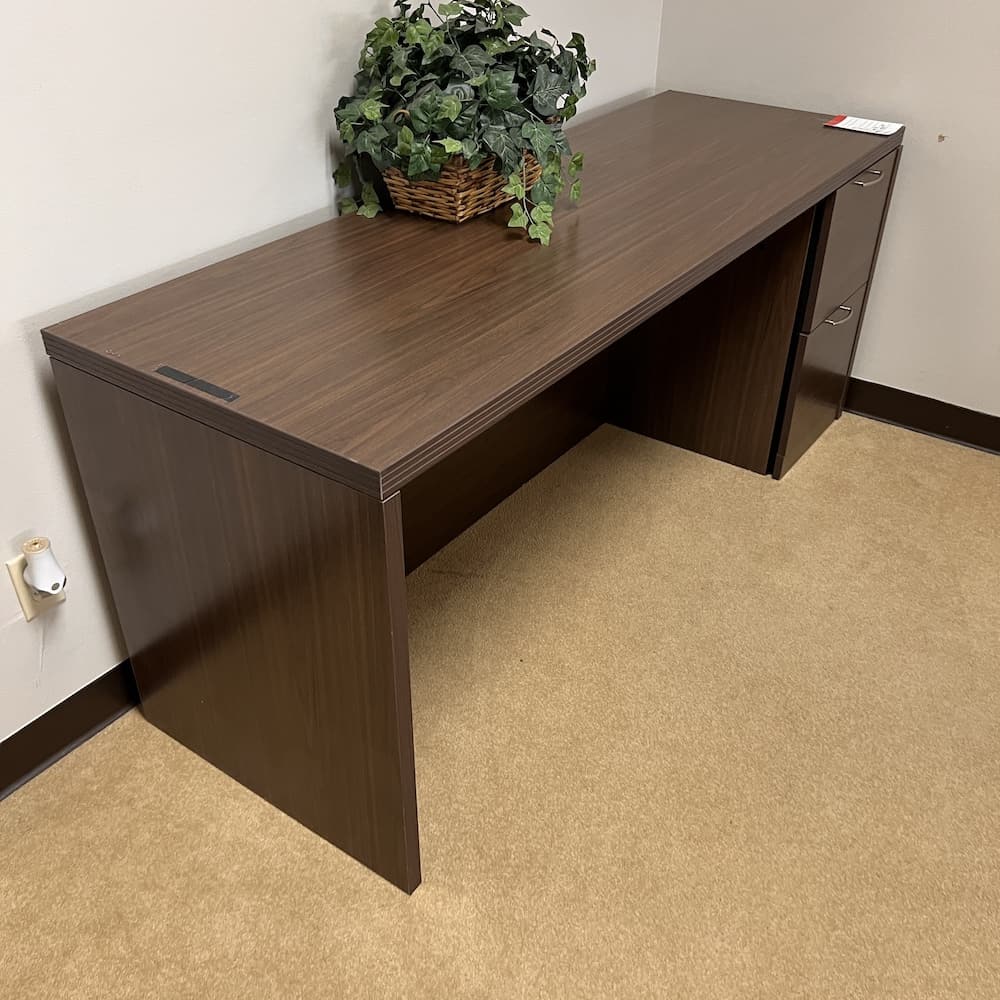 walnut hon laminate credenza desk single pedestal, used office furniture 72x24