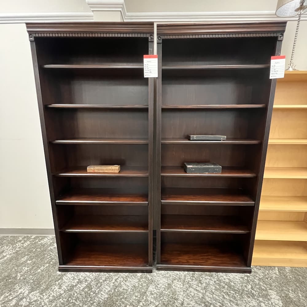 Martin furniture, mahogany veneer wood bookcases, 7 ft tall, used furniture storage
