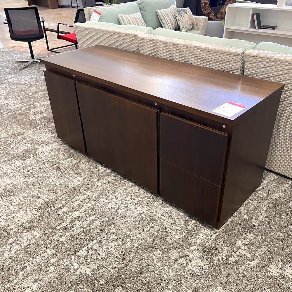 walnut veneer credenza storage cabinet, used office furniture, Haworth commercial