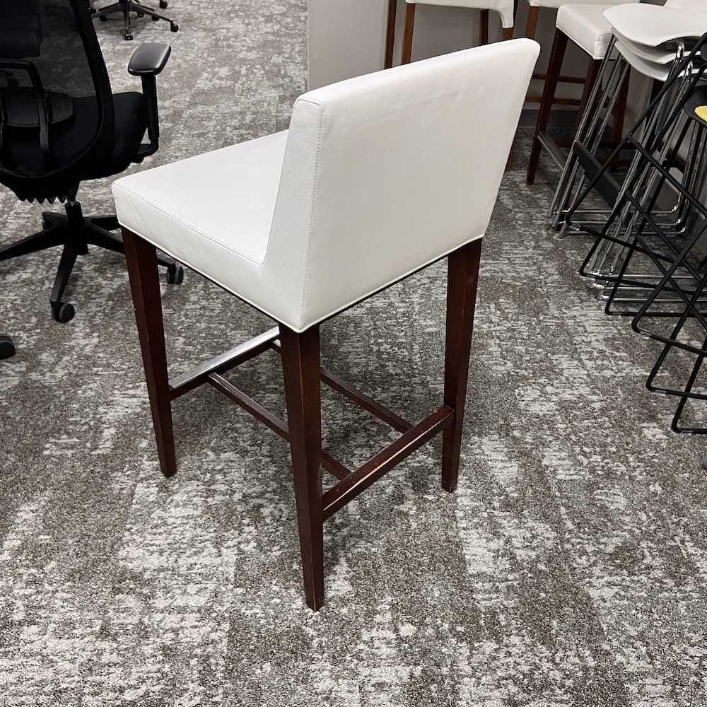 Bernhardt stool bar leather white with mahogany base, used furniture, office, restaurant, hotel