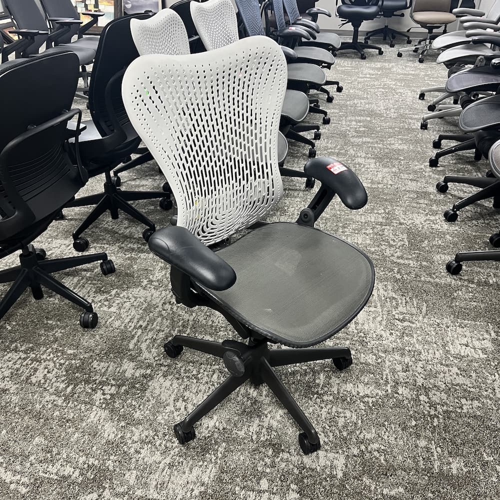 white and grey mirra Herman Miller task chair, used office furniture