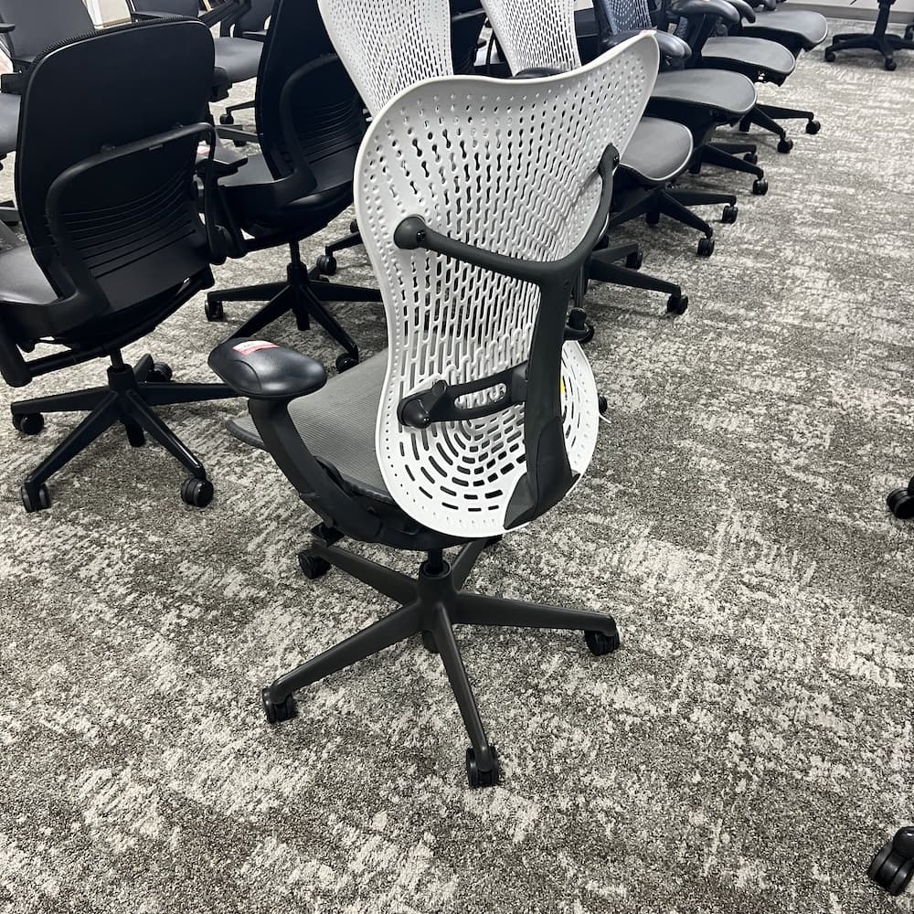 white and grey mirra Herman Miller task chair, used office furniture
