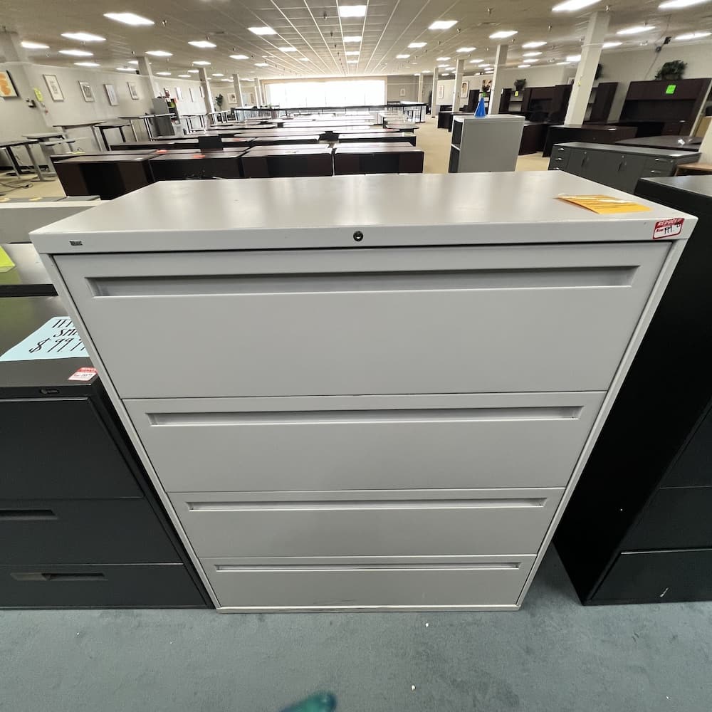 42" wide metal 4 drawer lateral file, global brand, used office furniture