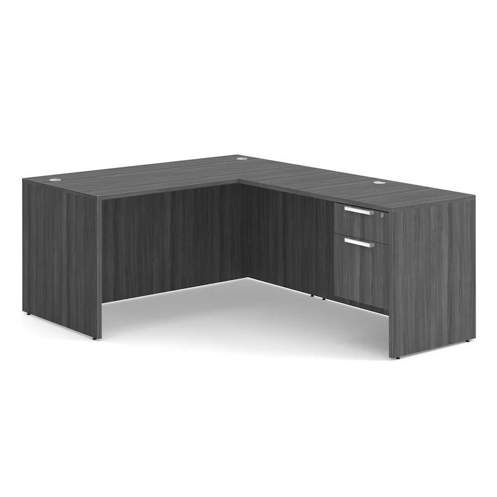 laminate new l-desk right or left return with single pedestal hanging box/file, office furniture