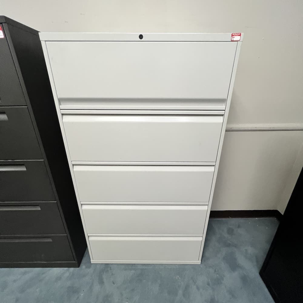 white light grey metal 5 drawer lateral file, used knoll office furniture