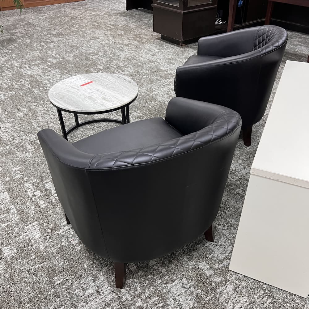 barrel black vinyl quilted studded lounge chairs, used furniture