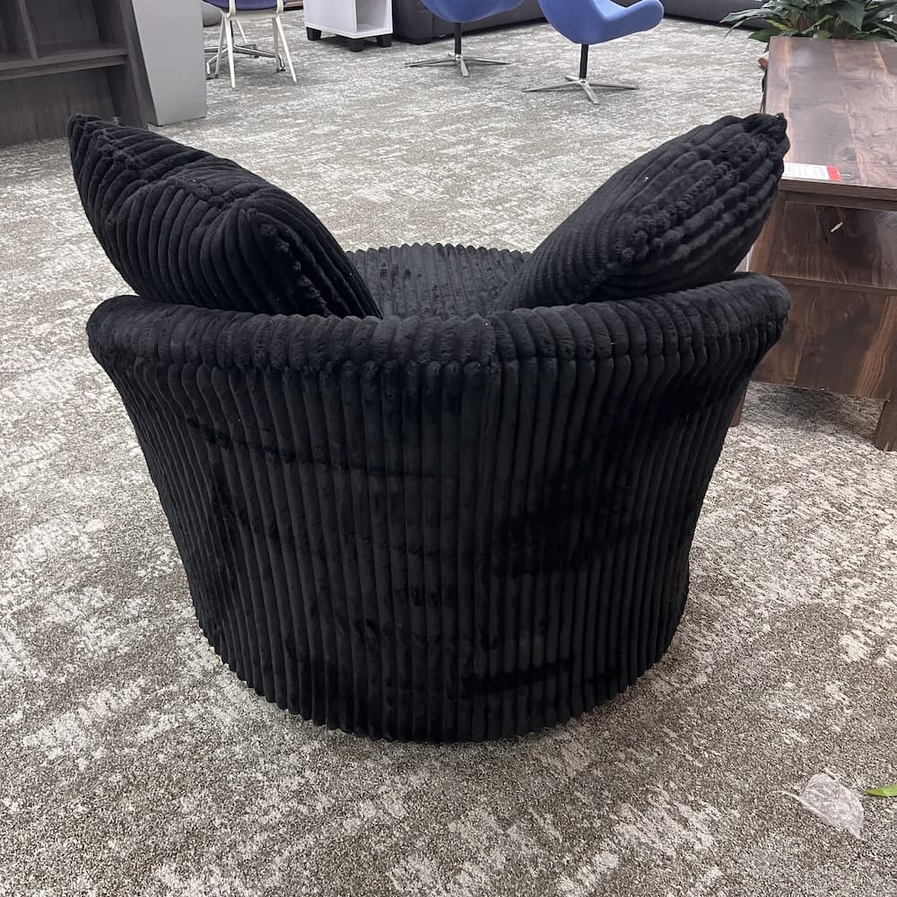 black corduroy round swivel cuddle chair, upholstered, open box scratch n dent home furniture