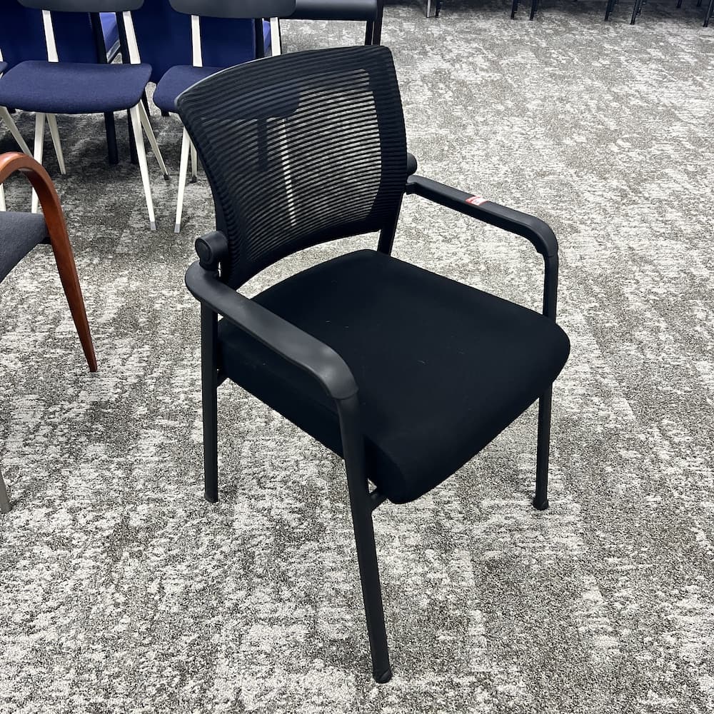 black mesh back upholstered seat guest chair, used office furniture