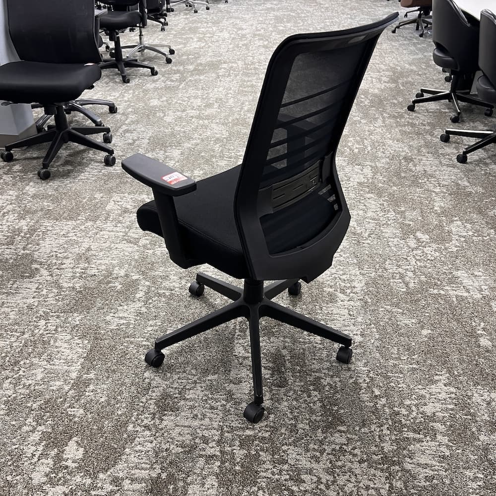 black mesh back striped task chair, used office furniture, used sunset chair