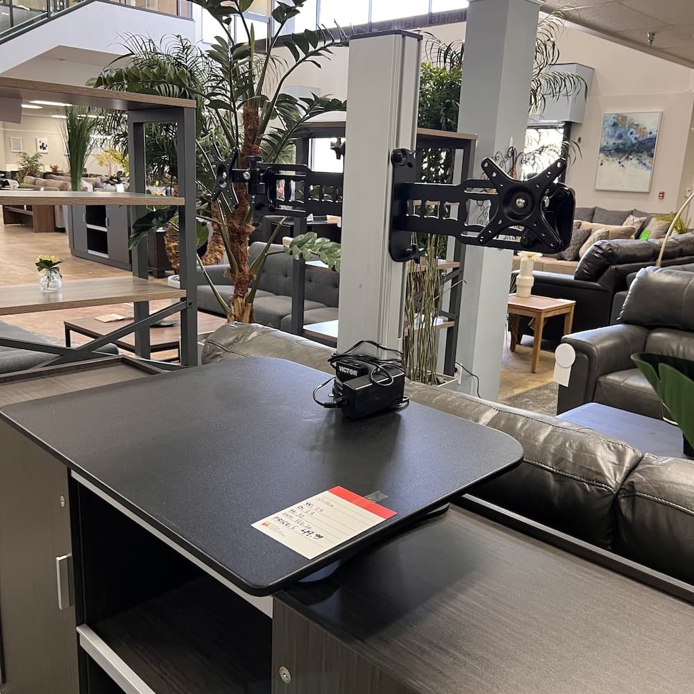 black and silver desk riser station, victor, height adjustable standing, used office furniture
