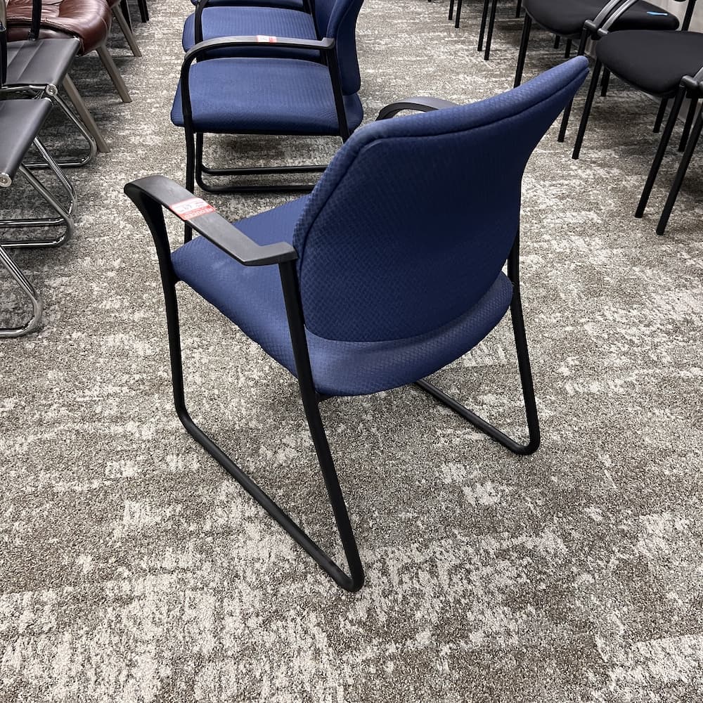 blue upholstered guest sled chair, global brand, commercial reception seating, used office furniture
