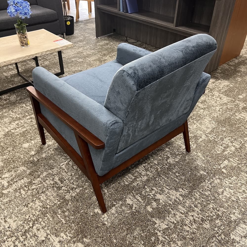blue upholstered lounge chair, open box furniture, used home goods