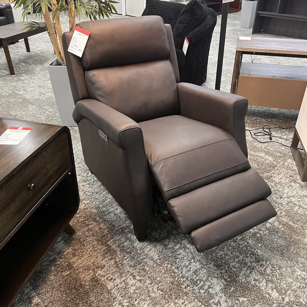 brown dark leather electric recliner, southern motion, open box home furniture