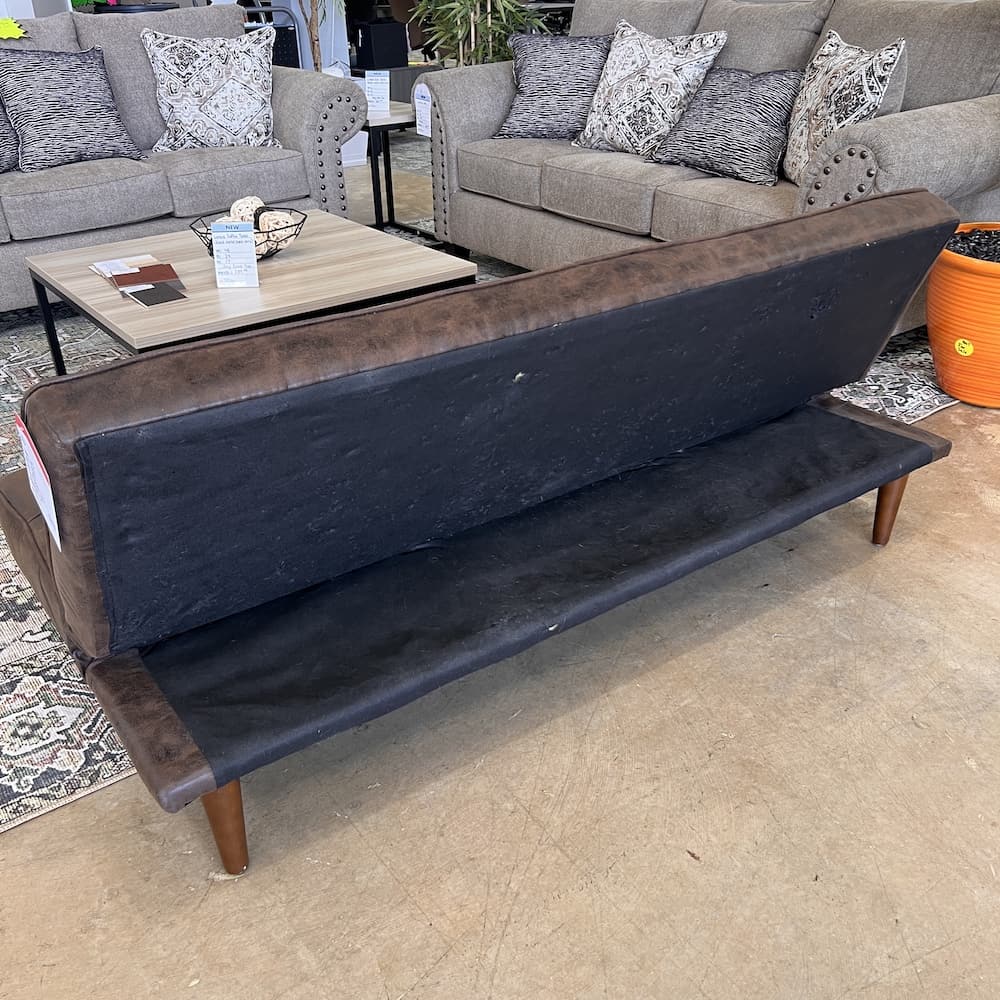 brown faux suede futon sofa couch, used home furniture