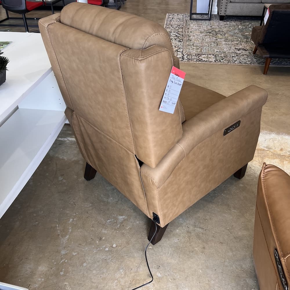 southern motion leather relcliner lounge chair in tan light brown, electric, open box scratch n dent home furniture