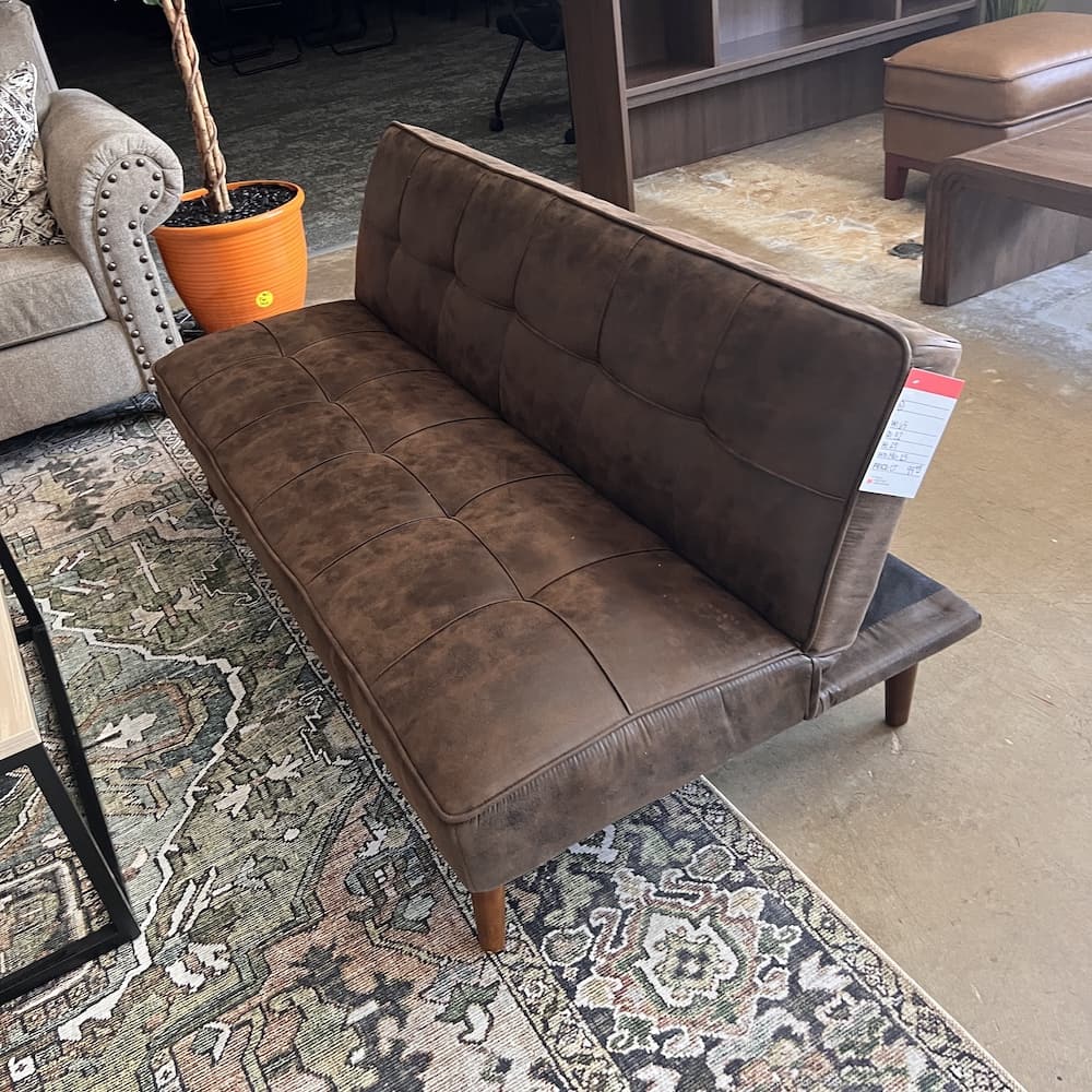 brown faux suede futon sofa couch, used home furniture