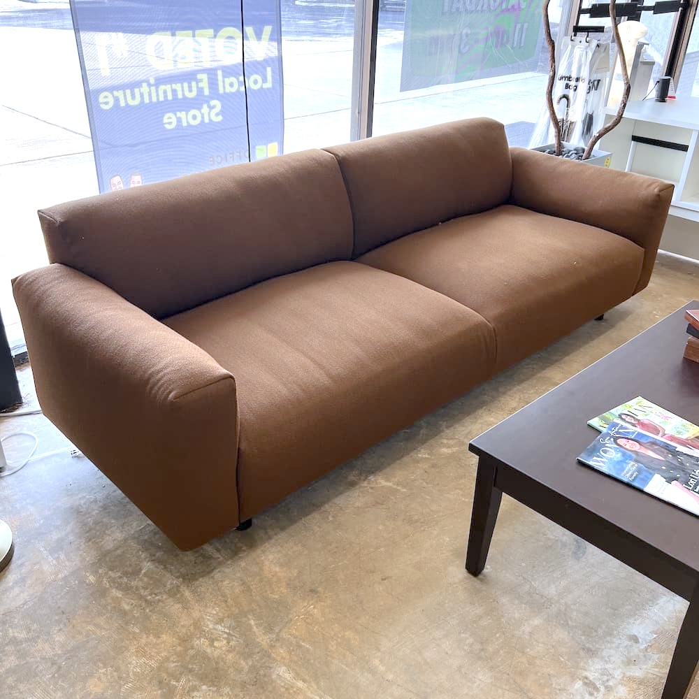 brown upholstered HEM Koti sofa, used furniture, designer lounge reception seating