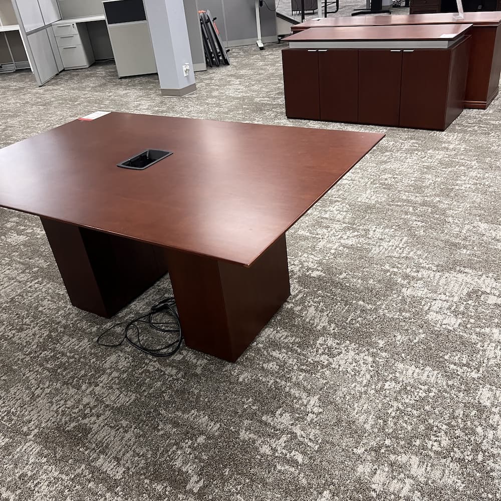 cherry veneer conference table and credenza set, Bernhardt used office furniture