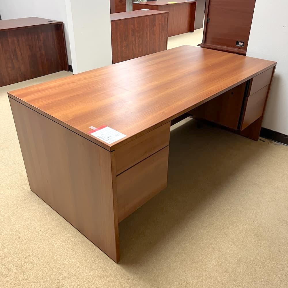 cherry laminate desk with double box/file, used office furniture