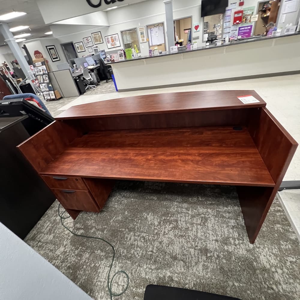cherry laminate reception desk with box/file, used office furniture