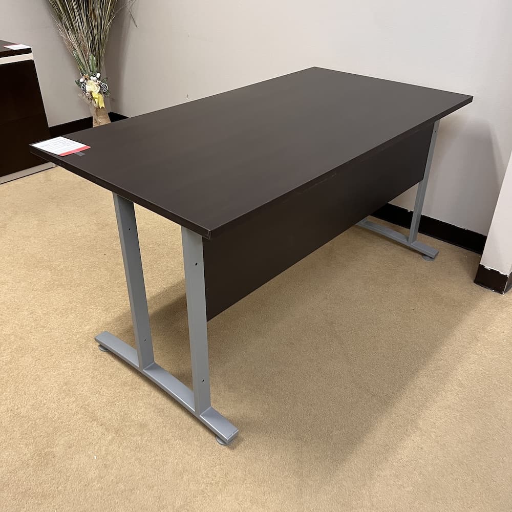 espresso laminate table desk shell with grey metal legs, used office furniture