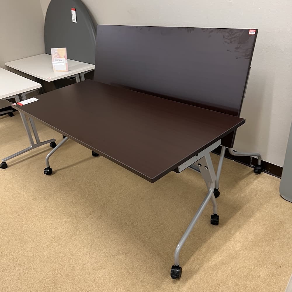 espresso silver training table rolling flip nest, used office furniture 66x30