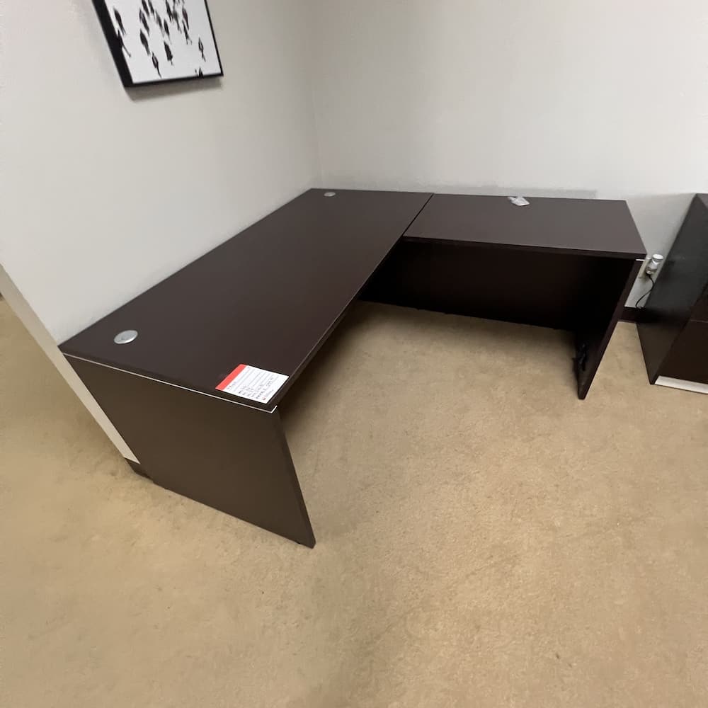 espresso l-desk right return, shell, used office furniture