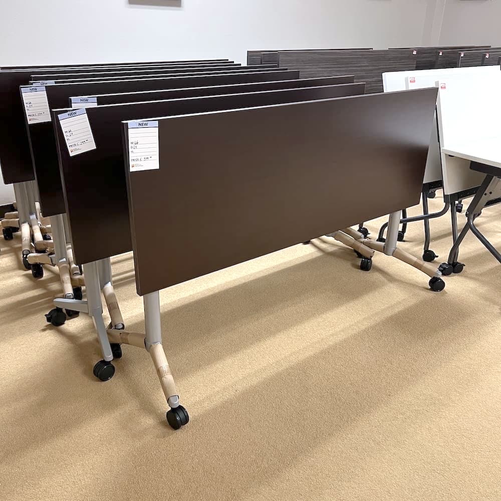 espresso laminate training table with grey legs, 66x24, used office furniture