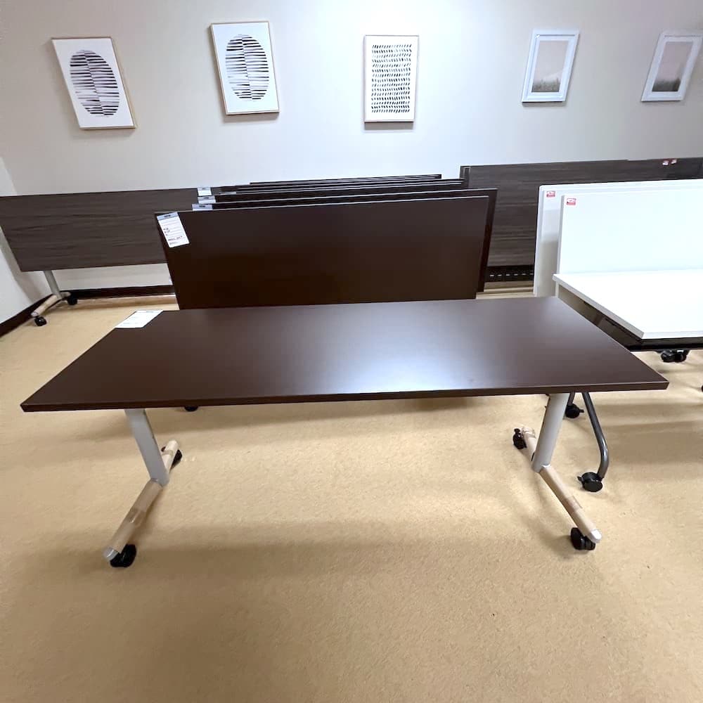 espresso laminate training table with grey legs, 66x24, used office furniture