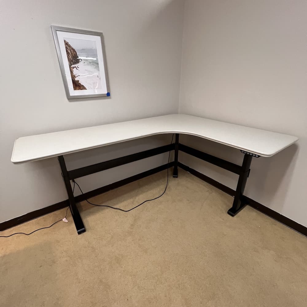 steelcase series 7 used height adjustable l-desk right and left return, used office furniture