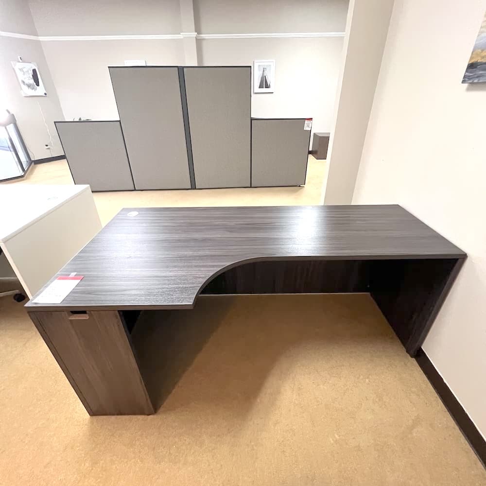 al grey laminate pork chop l-desk left return, open box office furniture