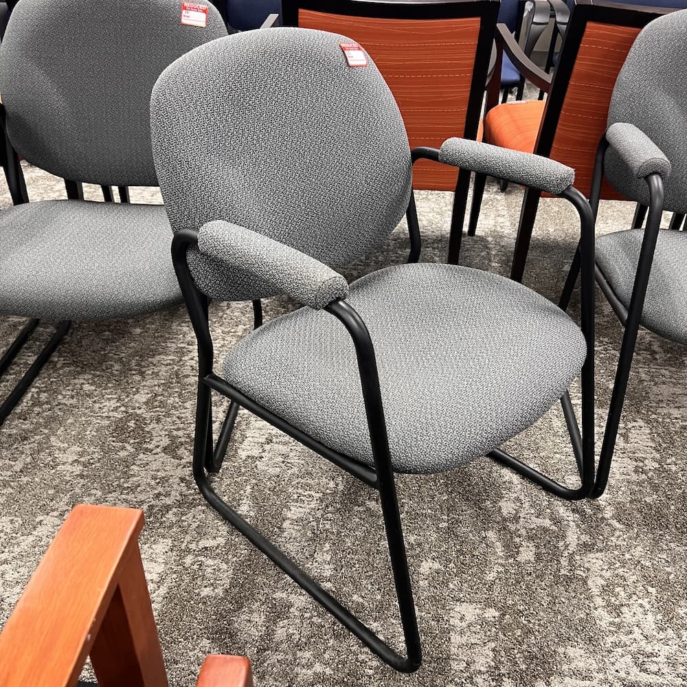 grey upholstery global guest chair, sled, used office furniture lounge reception