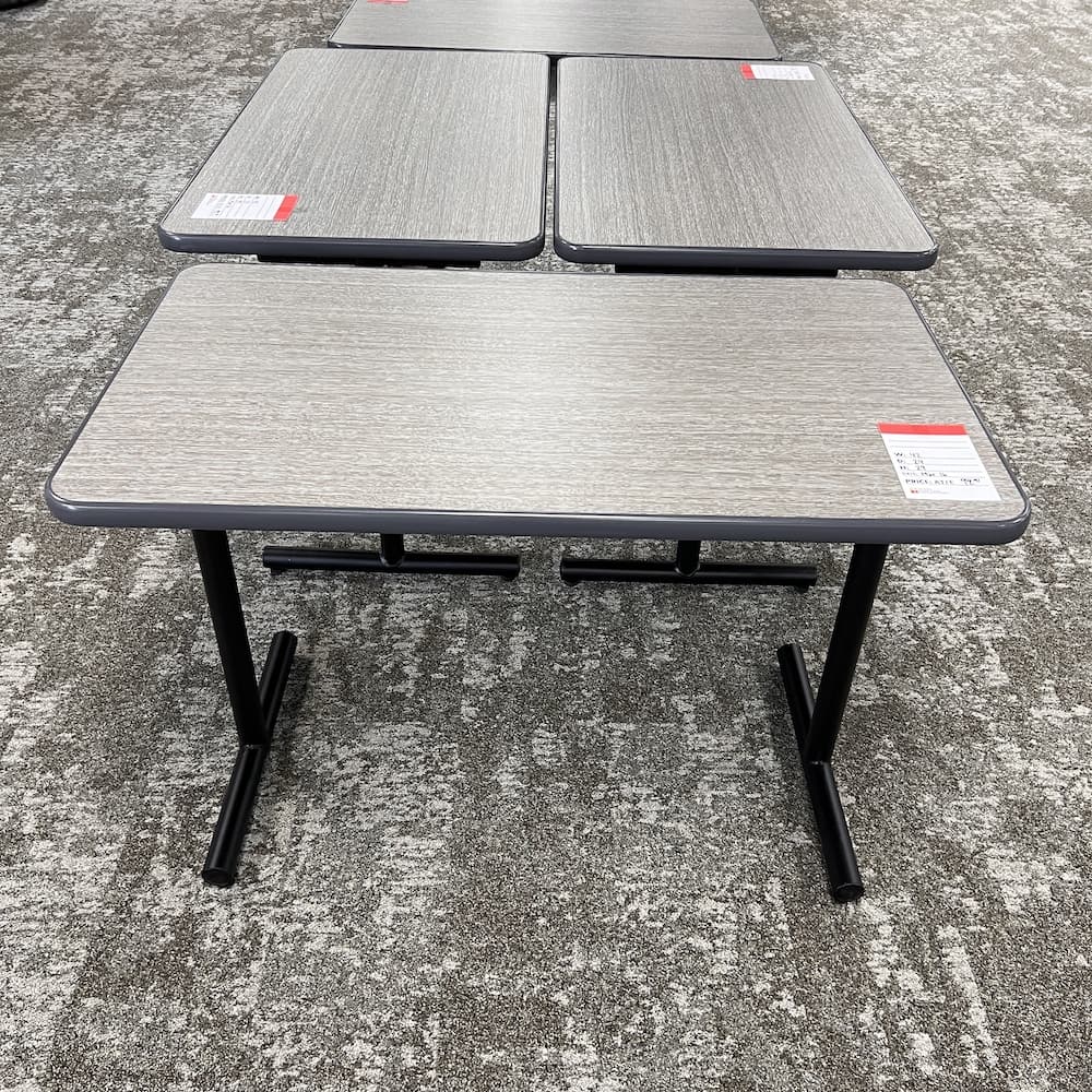 grey laminate small desk with black metal legs, table desk, used office furniture