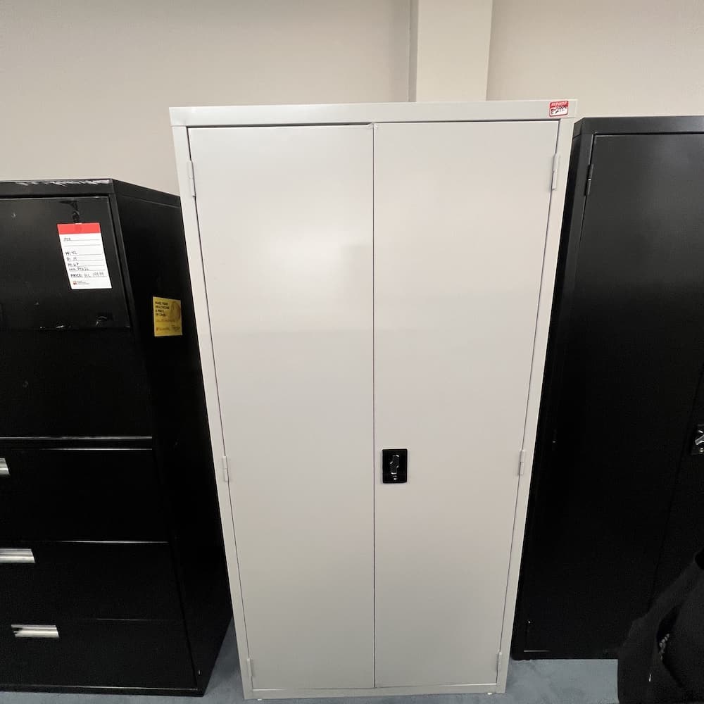 beige metal 2 door storage cabinet wardrobe, used storage cabinet, used office furniture, garage storage