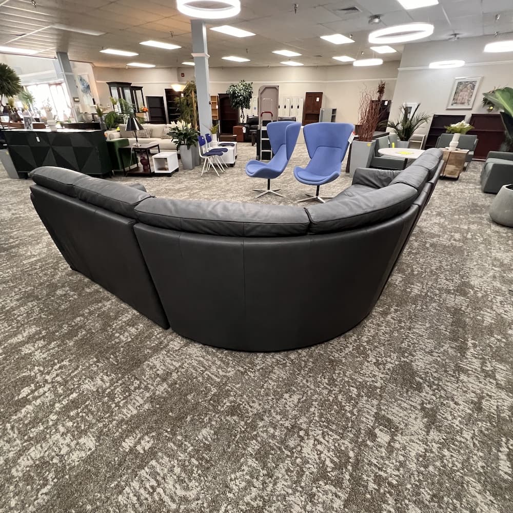 dark grey top grain leather sectional sofa couch, L-shaped, natuzzi, open box home furniture