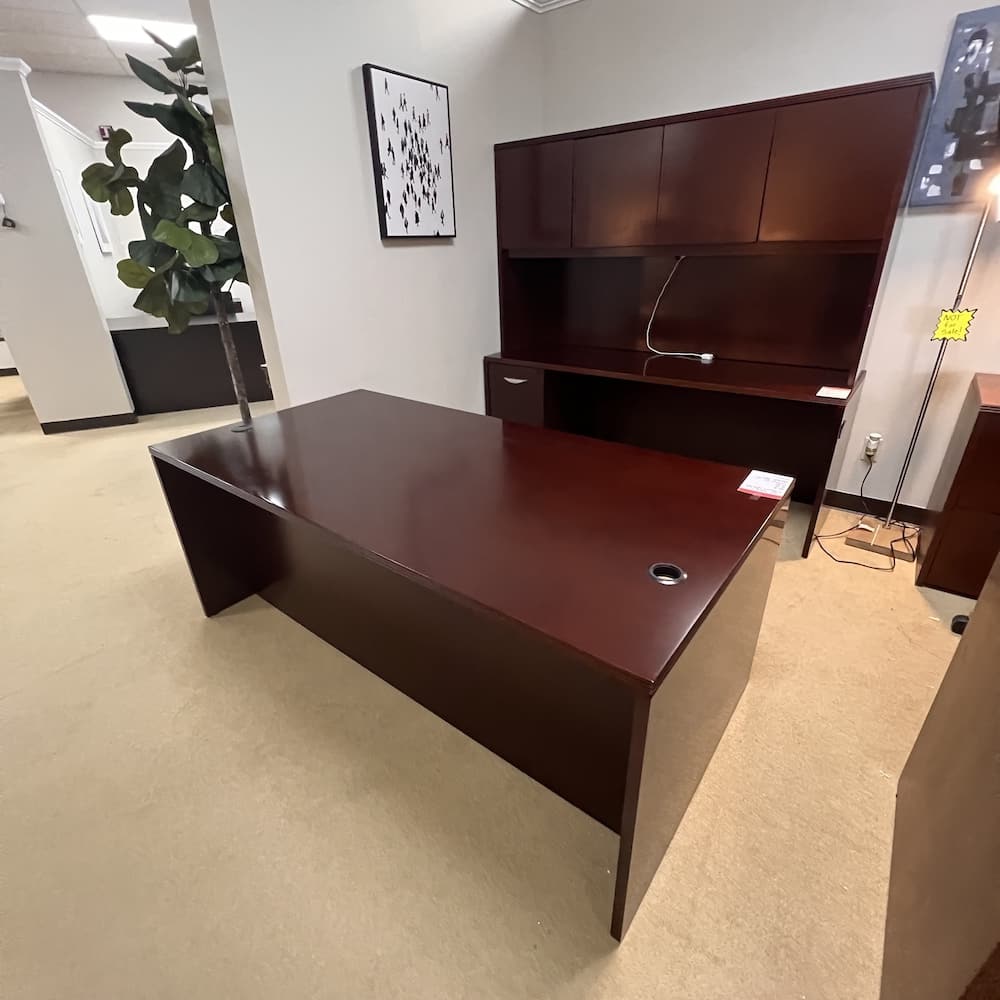 mahogany veneer wood desk and credenza set, used office furniture