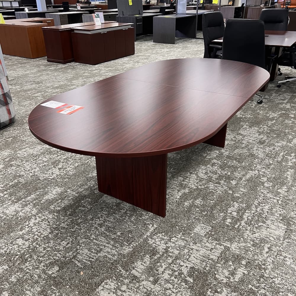 mahogany laminate racetrack conference table, 8 ft, open box office furniture