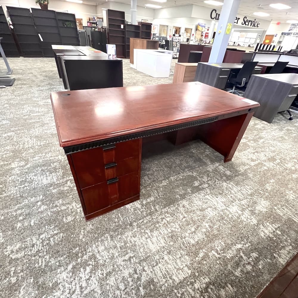 cherry veneer executive desk set with credenza, used office furniture