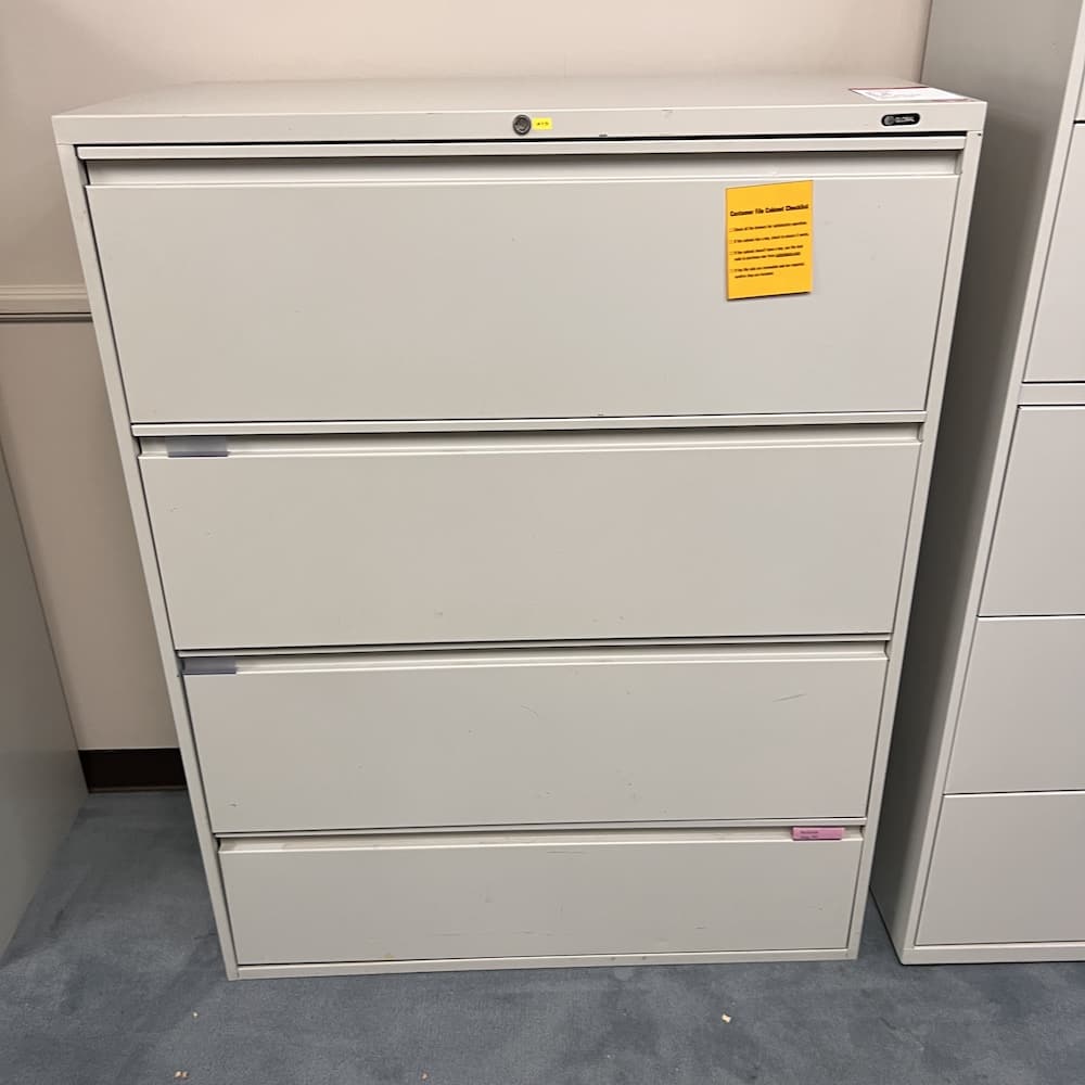 42" wide metal 4 drawer lateral file, global brand, used office furniture