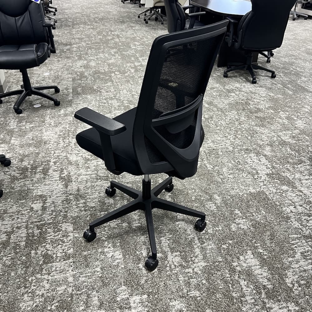 new black velocity task chair with mesh back and upholstery seat