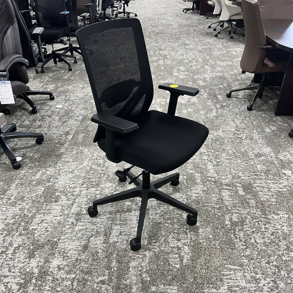 new black velocity task chair with mesh back and upholstery seat