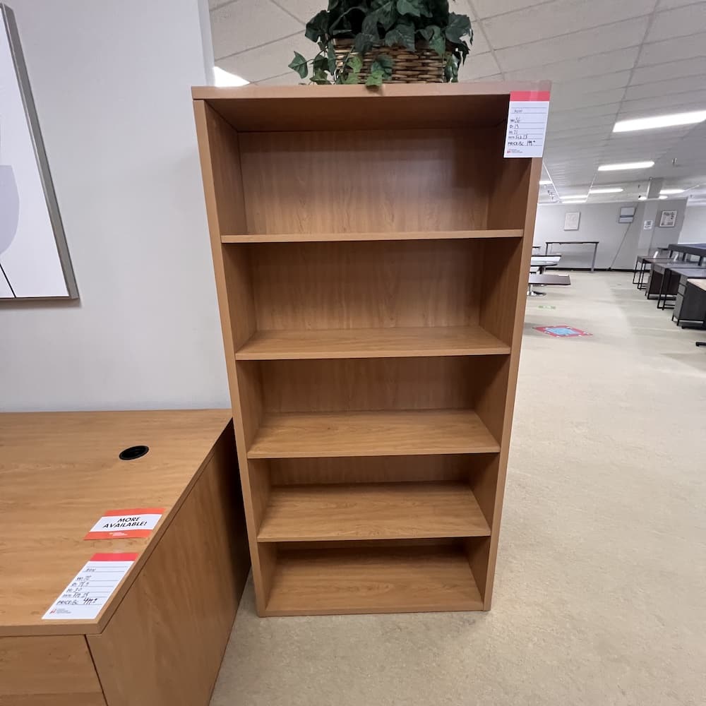 oak honey laminate hon bookcase, 71" tall, used office furniture