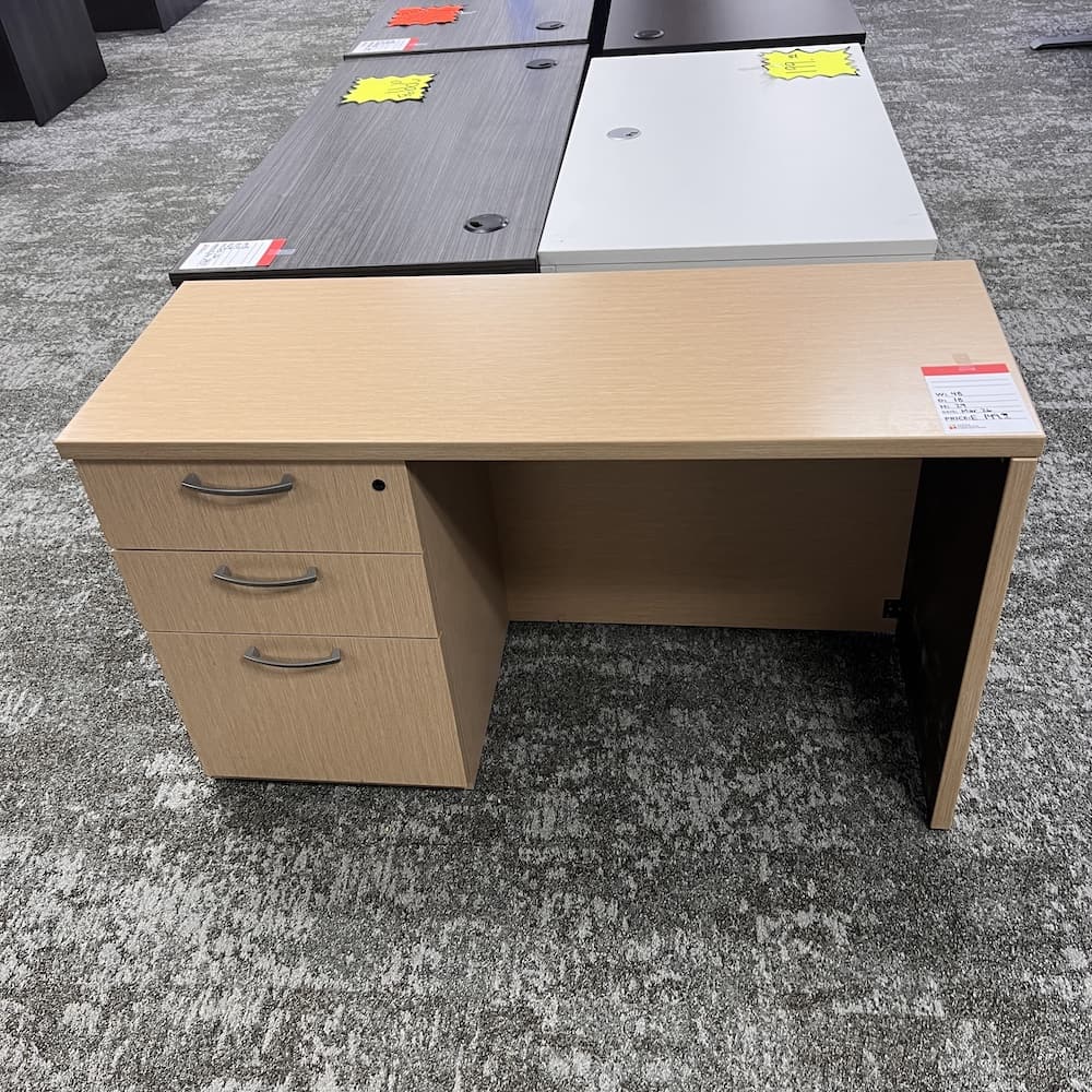 oak laminate desk 48 x 24 with box box file, Kimball commercial brand, used office furniture