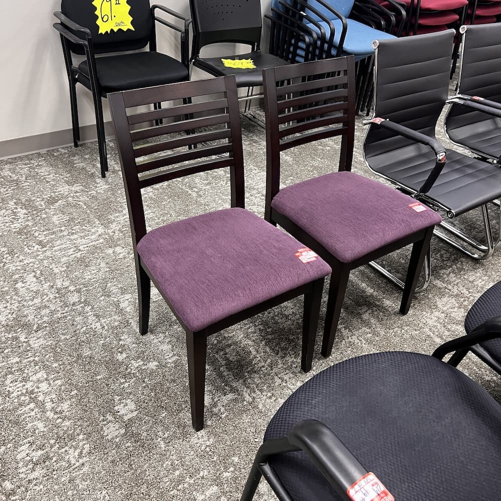purple upholstered dining chairs with espresso frame, used furniture