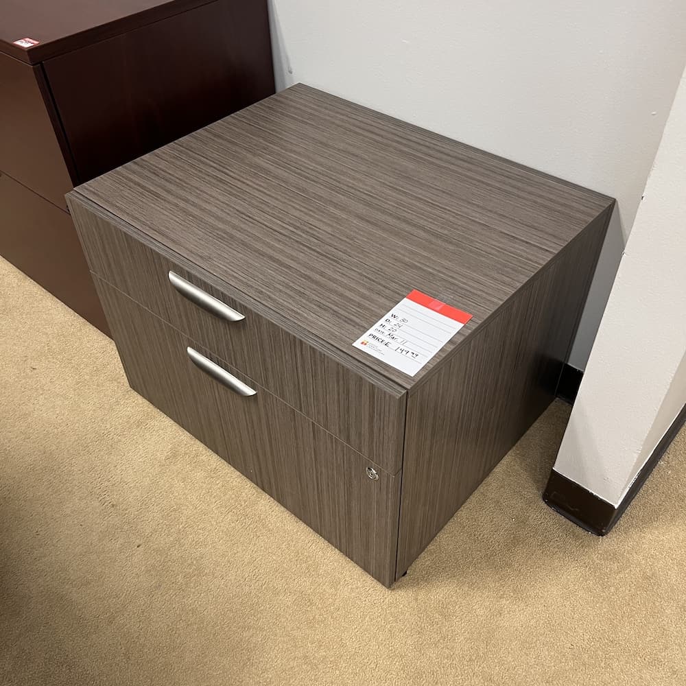walnut laminate box file lateral with silver pulls, used office furniture