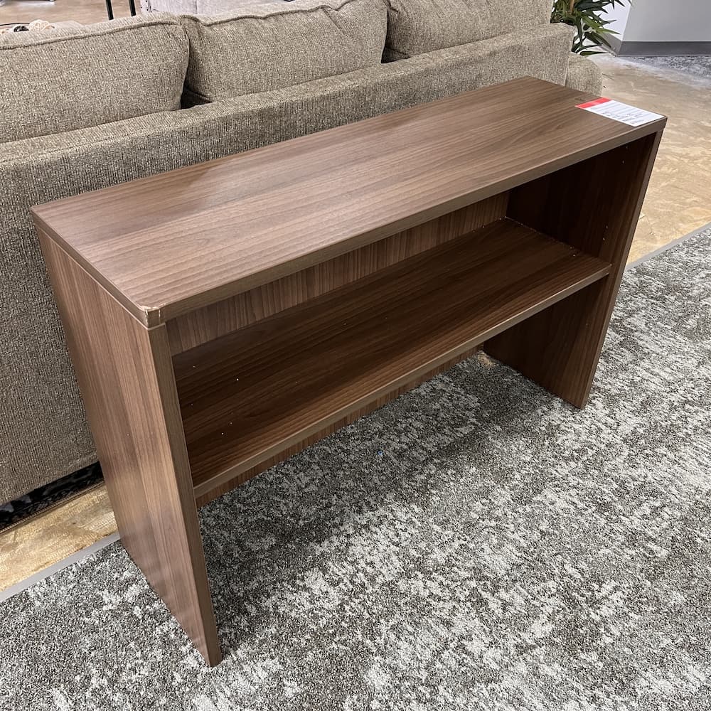 walnut laminate tv console credenza, short, small, used open box furniture