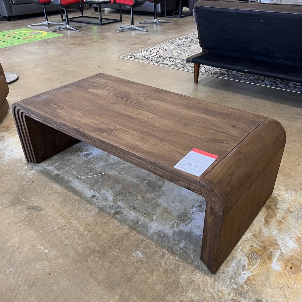 Palencia coffee table brown walnut with rounded sides, open box furniture