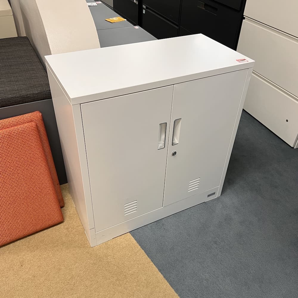 2 door metal storage cabinet, used office furniture, white